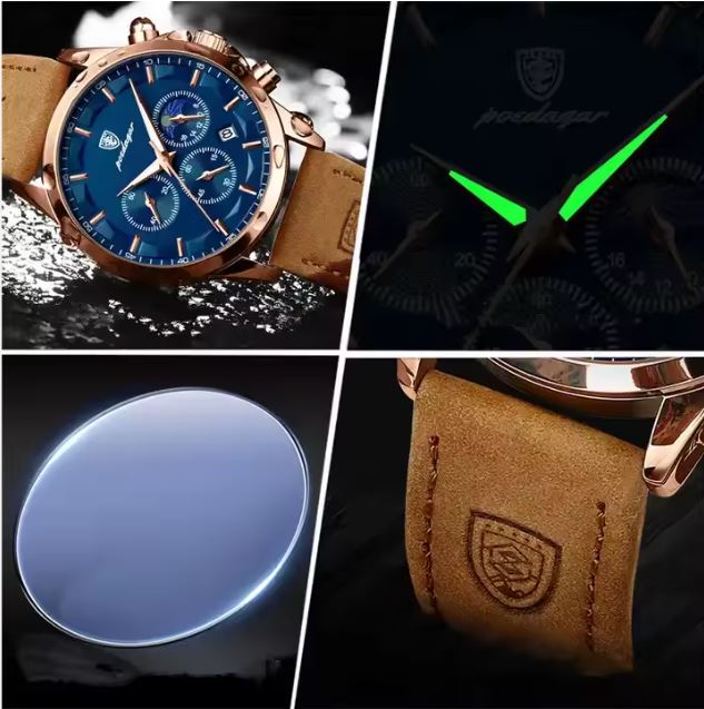 ⭐⭐⭐⭐⭐ Montre de luxe POEDAGAR ORIGINALE, bracelet en cuire de luxe, montre à Quartz étanche, calendrier lumineux chronographe, résistant à l'eau