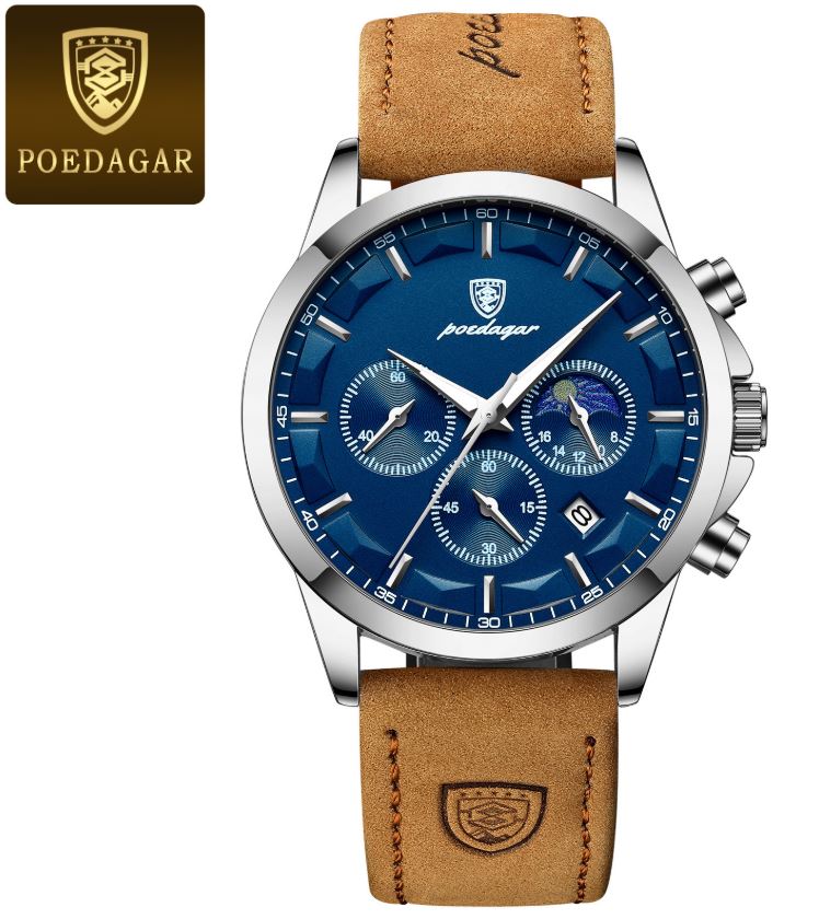 ⭐⭐⭐⭐⭐ Montre de luxe POEDAGAR ORIGINALE, bracelet en cuire de luxe, montre à Quartz étanche, calendrier lumineux chronographe, résistant à l'eau