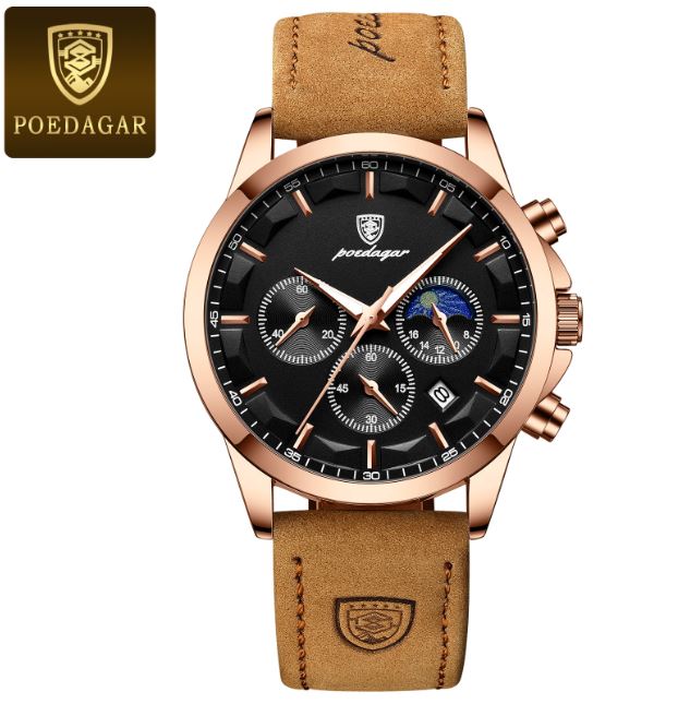 ⭐⭐⭐⭐⭐ Montre de luxe POEDAGAR ORIGINALE, bracelet en cuire de luxe, montre à Quartz étanche, calendrier lumineux chronographe, résistant à l'eau